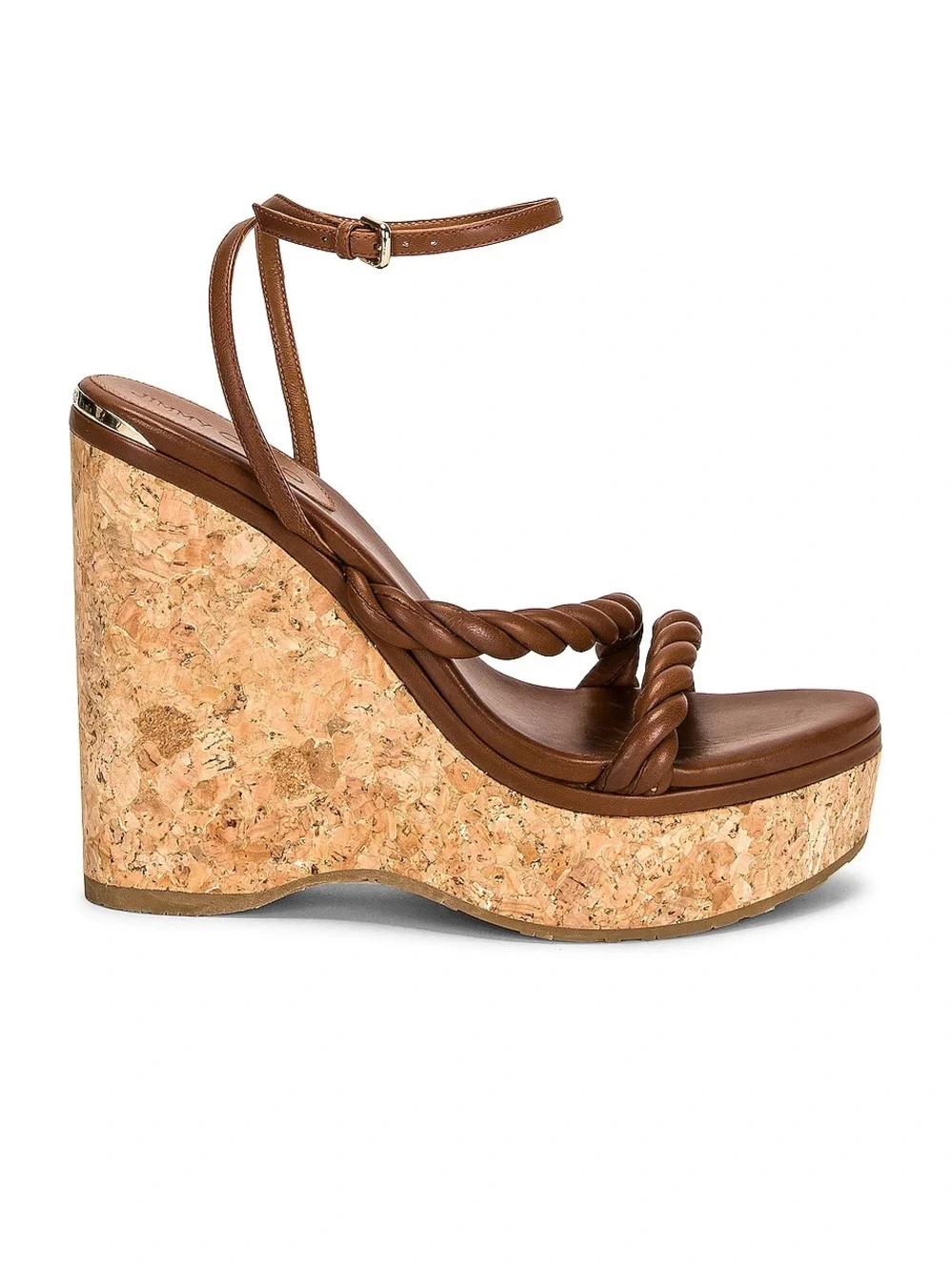 JIMMY CHOO Diosa 130 Twisted Leather Wedge Sandals In Brown size 38.5